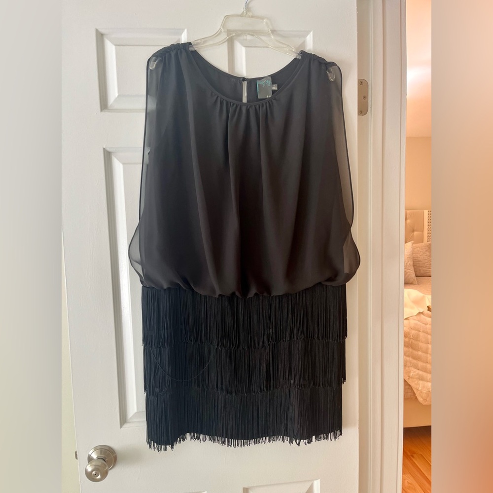 Black mini fringe cocktail dress